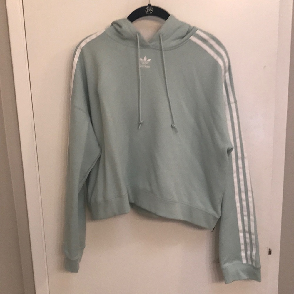 Adidas Originals cropped hoodie light blue
